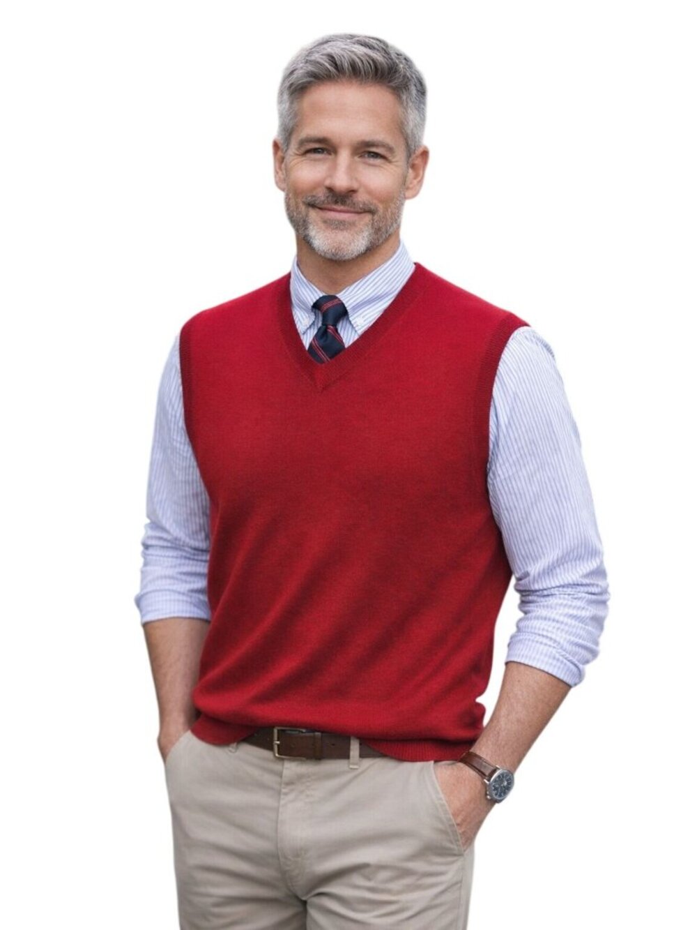 NWT Merino Wool Lightweight Alan Flusser Red VNeck Sweater Vest XL Preppy Office